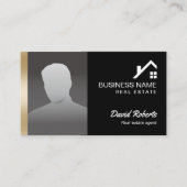 Carte De Visite Immobilier Agent Professional Black & Gold Photo (Devant)