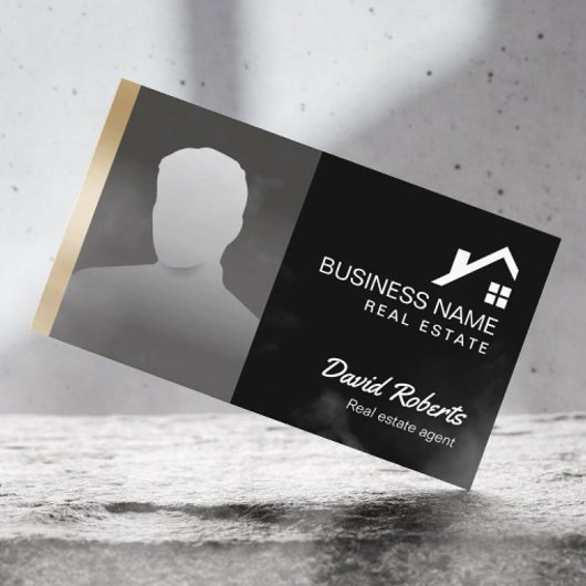 Carte De Visite Immobilier Agent Professional Black & Gold Photo