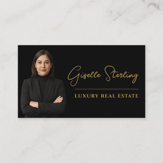 Carte De Visite Immobilier Black Gold Script de luxe professionnel (Devant)