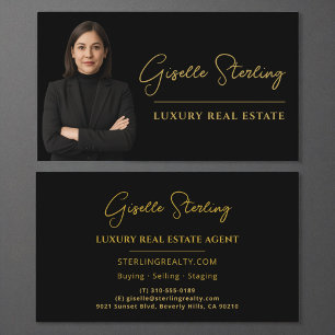 Carte De Visite Immobilier Black Gold Script de luxe professionnel
