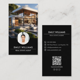 Carte De Visite Immobilier Black Photo QR Code Social Media