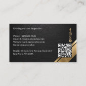 Carte De Visite Immobilier de Luxe Noir & Or Cuir Luxe (Dos)