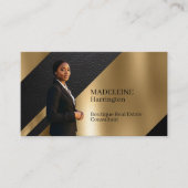 Carte De Visite Immobilier de Luxe Noir & Or Cuir Luxe (Devant)