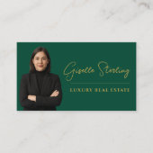 Carte De Visite Immobilier Emerald Green Gold QR Code Script (Devant)