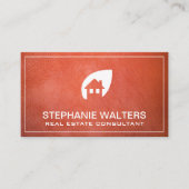 Carte De Visite Immobilier en cuir orange | Icône d'accueil (Devant)