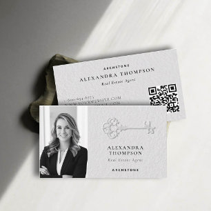 Carte De Visite Immobilier Faux Embossé Clé Noir Blanc Photo