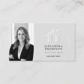 Carte De Visite Immobilier Faux Embossés Noir Blanc Simple Photo (Devant)