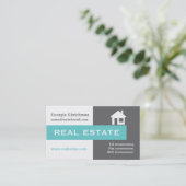 Carte De Visite Immobilier gris, blanc, aqua accrocheur (Debout devant)