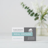 Carte De Visite Immobilier gris, blanc, bleu accrocheur (Debout devant)