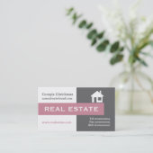 Carte De Visite Immobilier gris, blanc, rose puce accrocheur (Debout devant)