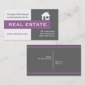 Carte De Visite Immobilier gris, blanc, violet accrocheur (Devant / Derrière)
