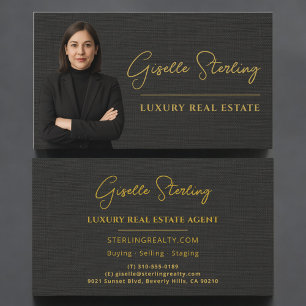 Carte De Visite Immobilier Luxe Papier Linen Noir Professionnel