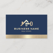 Carte De Visite Immobilier Maison & clé Logo Marine & Gold Realtor (Devant)