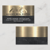 Carte De Visite Immobilier | Marbre noir métal or (Devant / Derrière)