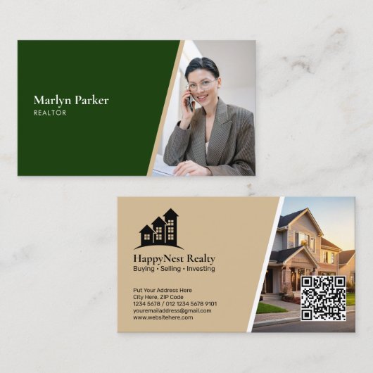 Carte De Visite Immobilier Moderne avec Photo & Code QR (Devant / Derrière)