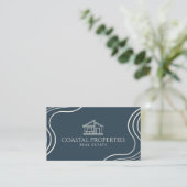 Carte De Visite Immobilier Moderne Bleu Côtiers (Debout devant)