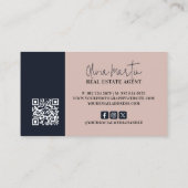 Carte De Visite Immobilier Navy & Blush Photo (Dos)