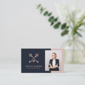 Carte De Visite Immobilier Navy & Blush Photo (Debout devant)