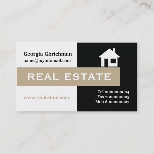 Carte De Visite Immobilier noir, blanc, beige attirant l'oeil (Devant)