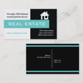 Carte De Visite Immobilier noir, blanc, bleu aqua accrocheur (Devant / Derrière)