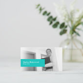 Carte De Visite Immobilier noir & blanc photo Turquoise QR Code (Debout devant)