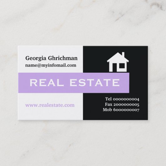 Carte De Visite Immobilier noir, blanc, violet attirant l'oeil (Devant)
