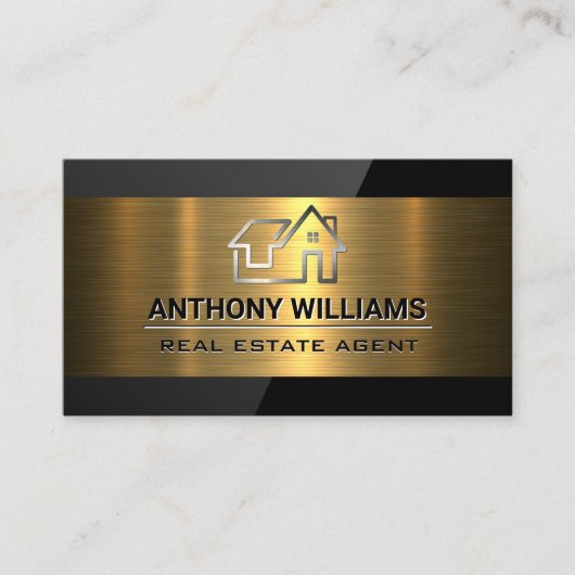 Carte De Visite Immobilier | Or brossé | Luminosité noire (Devant)