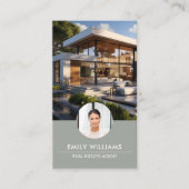 Carte De Visite Immobilier Sage Vert Photo QR Code Médias sociaux (Devant)