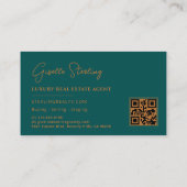 Carte De Visite Immobilier Turquoise cuivre QR Code Script Luxe (Dos)