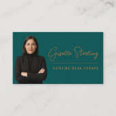 Carte De Visite Immobilier Turquoise cuivre QR Code Script Luxe (Devant)