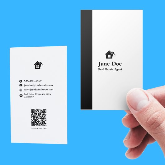 Carte De Visite Immobilier Vertical Noir Blanc