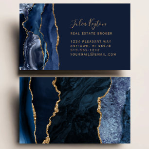 Carte de visite immobilière en agate bleu marine e