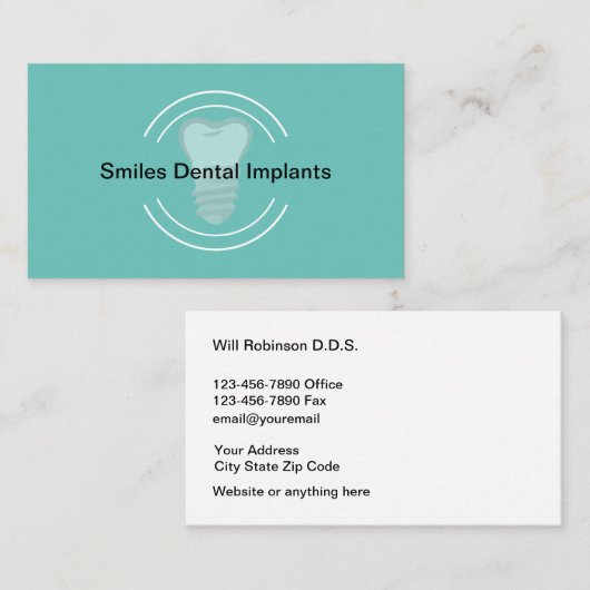 Carte De Visite Implants dentaires Dentistère simple (Devant / Derrière)