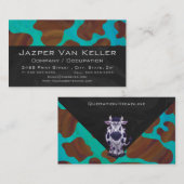 Carte De Visite Impression Brown et Turquoise de la vache (Devant / Derrière)