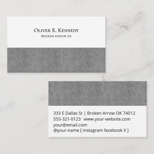 Carte De Visite Impression d'accent en denim gris clair sur blanc (Devant / Derrière)