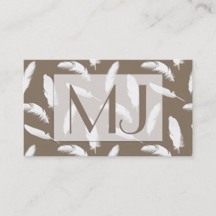 Carte De Visite Impression de plume blanche sur taupe bronzé