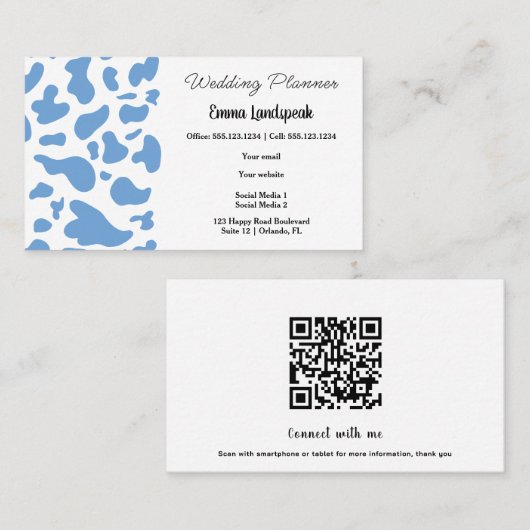 Carte De Visite Impression de vache bleue et blanche, code QR (Devant / Derrière)