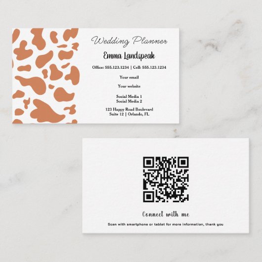 Carte De Visite Impression de vache Brown et blanche, code QR (Devant / Derrière)