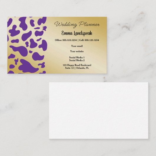 Carte De Visite Impression de vache dorée et violette (Devant / Derrière)
