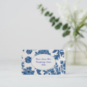 Carte De Visite Impression florale d'inspiration victorienne bleue (Debout devant)