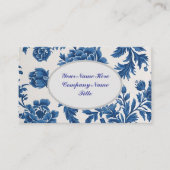 Carte De Visite Impression florale d'inspiration victorienne bleue (Devant)