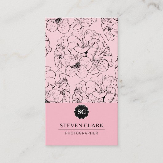 Carte De Visite Impression florale / Monogramme (rose) (Devant)