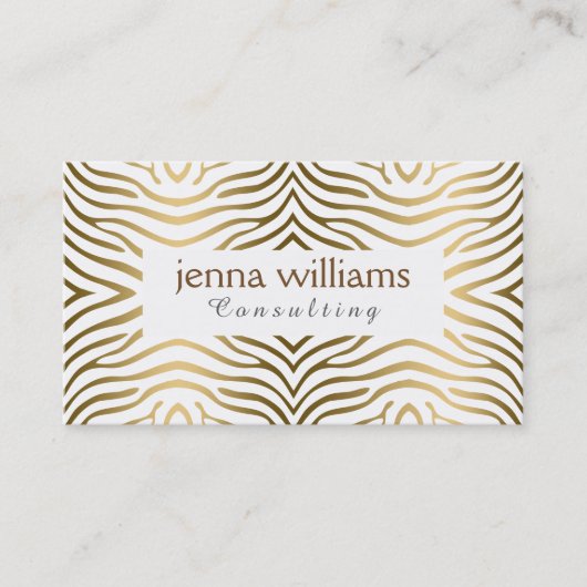 Carte De Visite Impression moderne de Zèbre blanc et or (Devant)