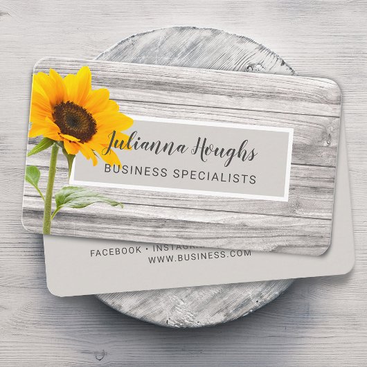 Carte De Visite Impression sur bois rustique Tournesol