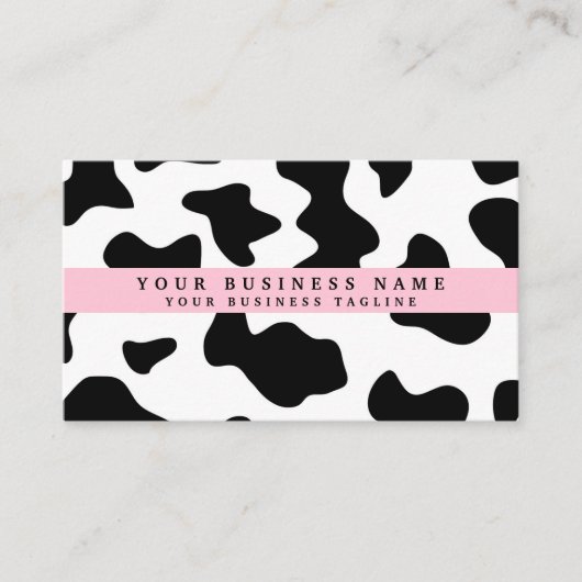 Carte De Visite Impression vache noir et blanc avec rose (Devant)