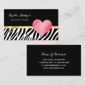 Carte De Visite Impression Zebra tendance avec un coeur rose chaud (Devant / Derrière)