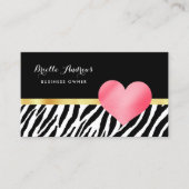 Carte De Visite Impression Zebra tendance avec un coeur rose chaud (Devant)