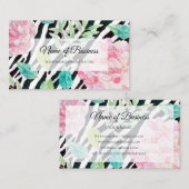 Carte De Visite Impression Zèbre Chic Avec Fille Rose Floral (Devant / Derrière)