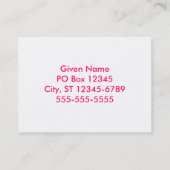 Carte De Visite Impression Zèbre rose et blanc chaud (Dos)