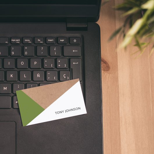 Carte De Visite Imprimé moderne Kraft Olive Green Blanc Géométriqu